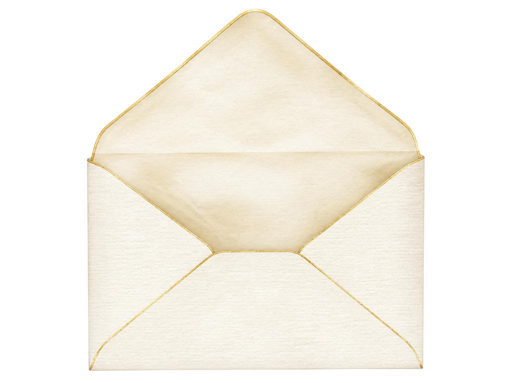Illustration of an open ivory envelope with gold edges